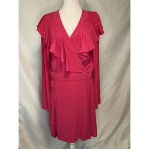 Taylor Pink Midi Dress Size 16 Wrap Tie Waist Ruffle V-Neck Long Bell Sleeve New